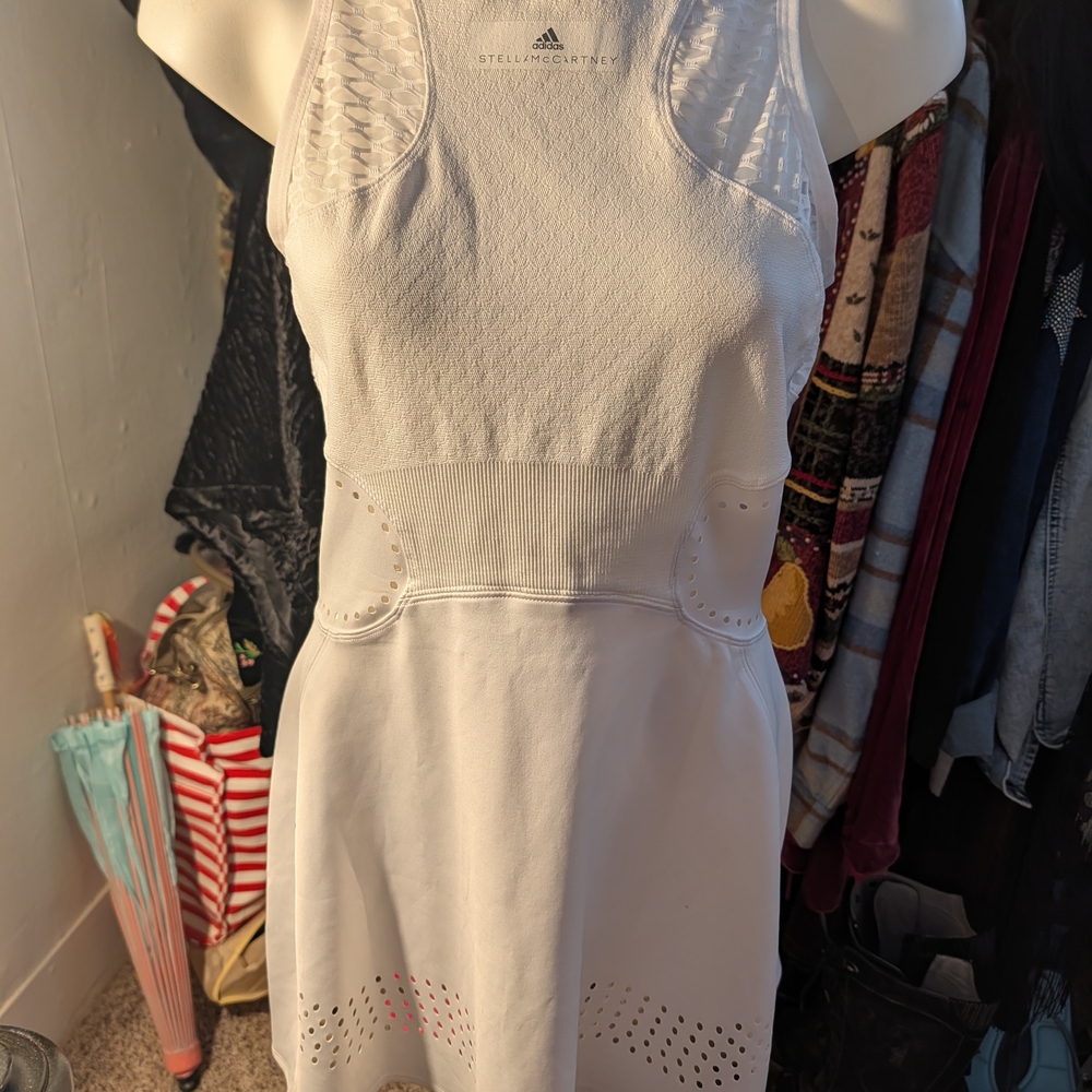 Adidas White Perforated Mini Dress